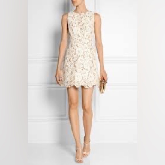Revolve Brand Alice & Olivia White Lace Overlay Leann Fit & Flare Dress - Picture 1 of 1